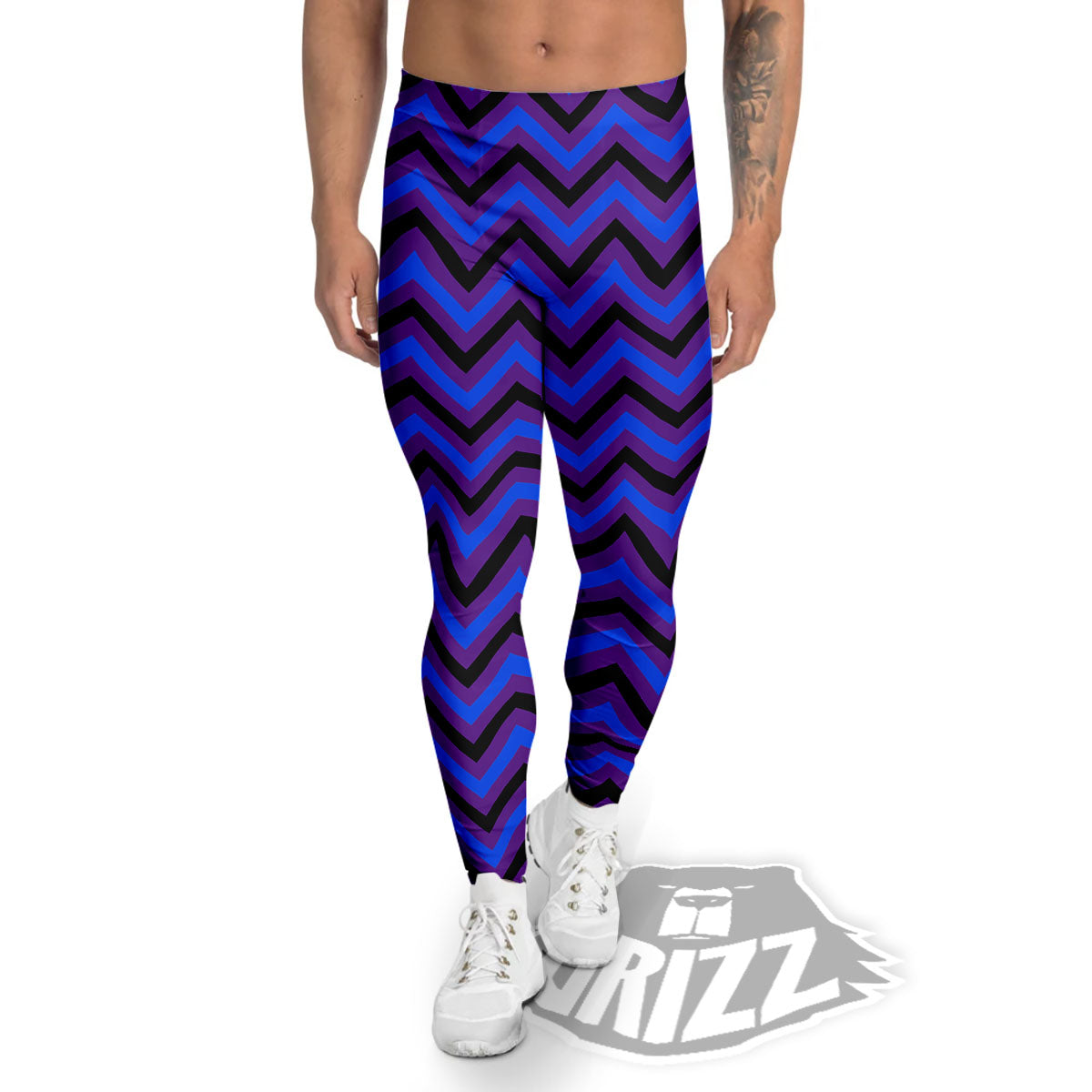 Blue Black And Purple Chevron Print Men's Leggings-grizzshop