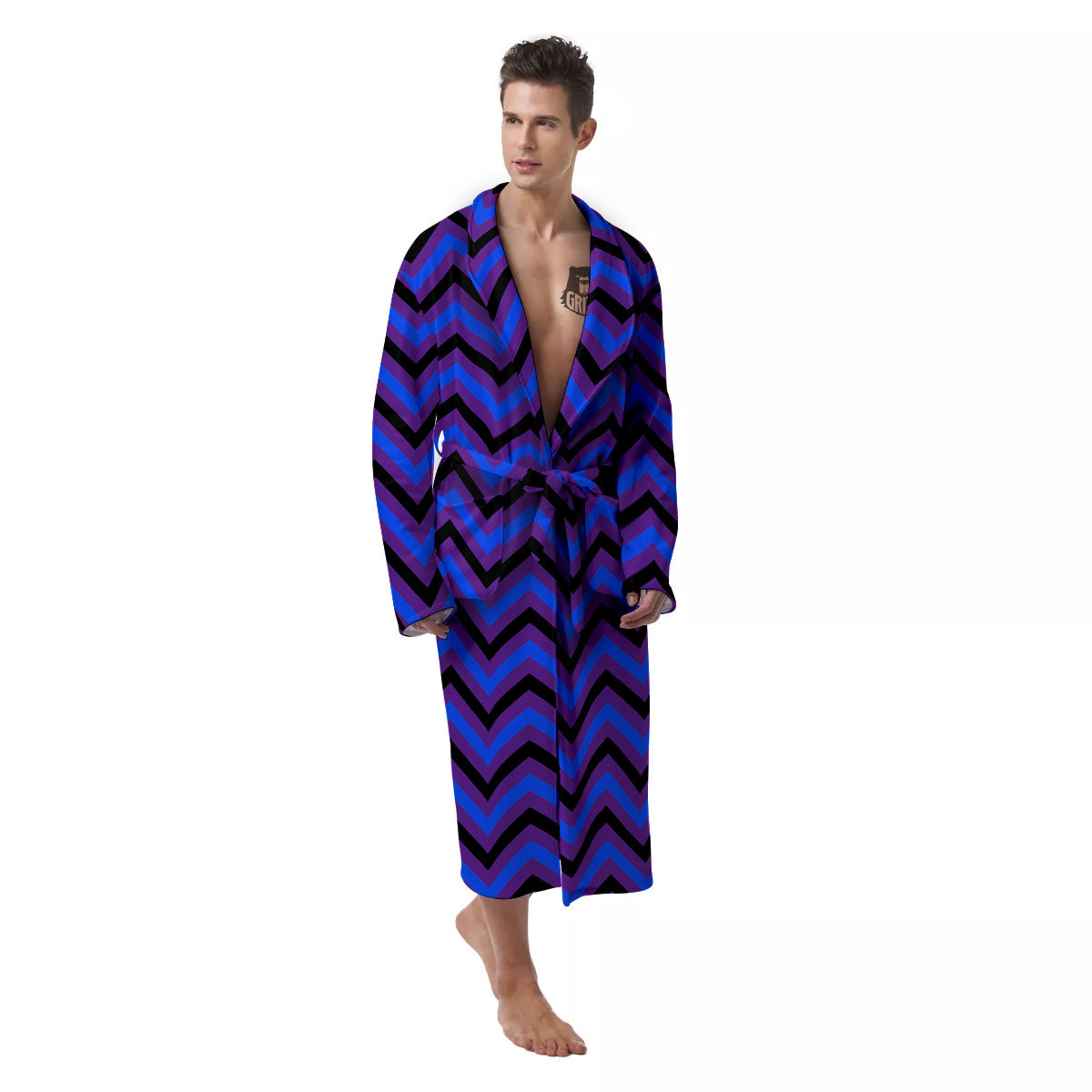 Blue Black And Purple Chevron Print Men's Robe-grizzshop