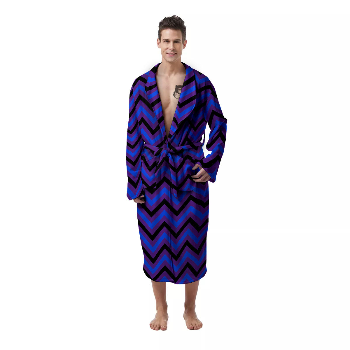 Blue Black And Purple Chevron Print Men's Robe-grizzshop