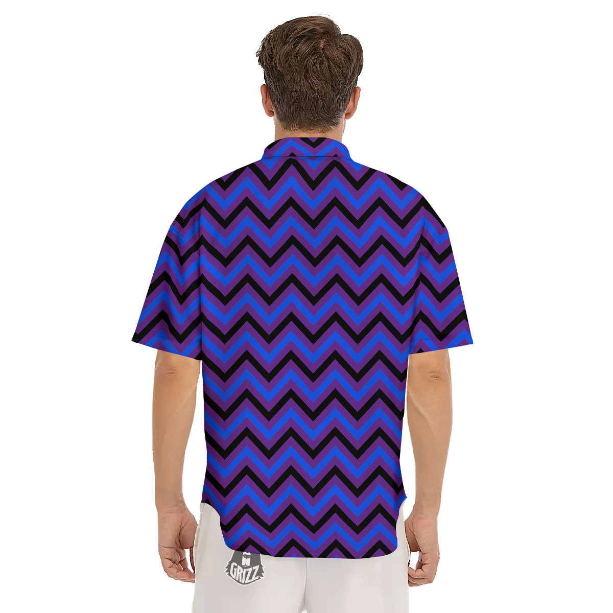 Blue Black And Purple Chevron Print Men's Short Sleeve Shirts-grizzshop