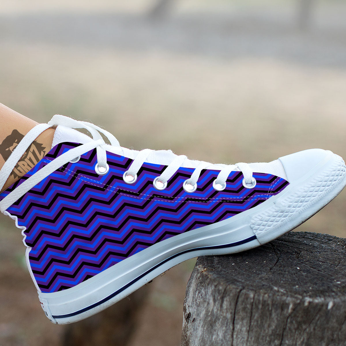 Blue Black And Purple Chevron Print White High Top Shoes-grizzshop