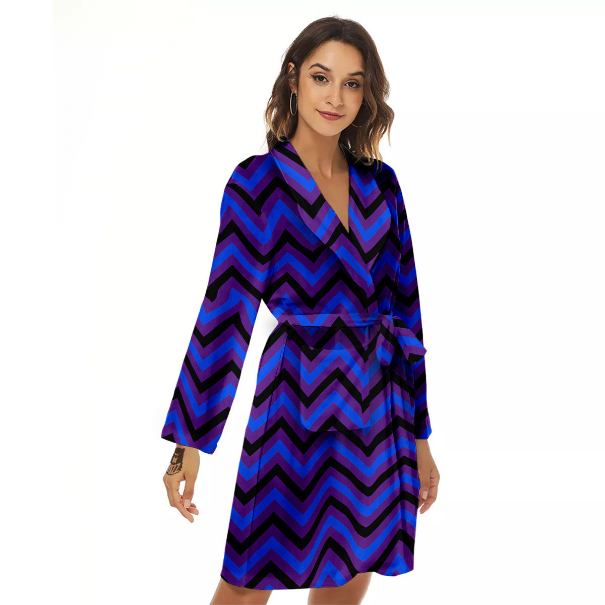 Blue Black And Purple Chevron Print Women's Robe-grizzshop