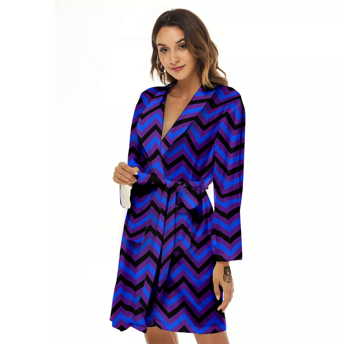 Blue Black And Purple Chevron Print Women's Robe-grizzshop