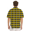 Blue Black And Yellow Argyle Print Men's Short Sleeve Shirts-grizzshop