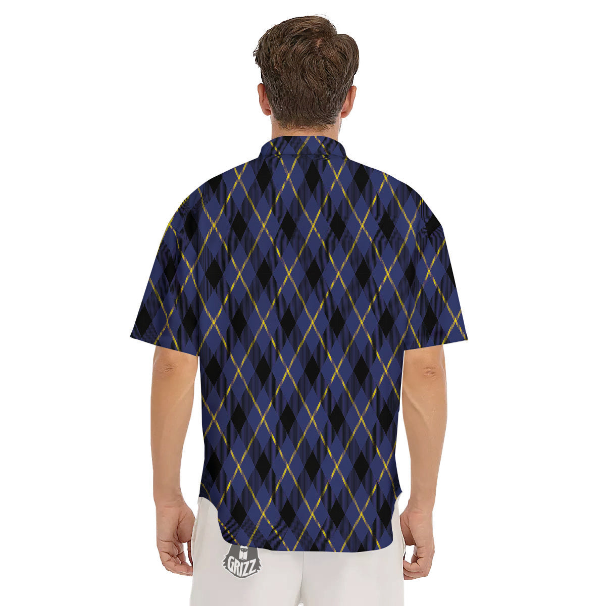 Blue Black And Yellow Plaid Print Men's Short Sleeve Shirts-grizzshop