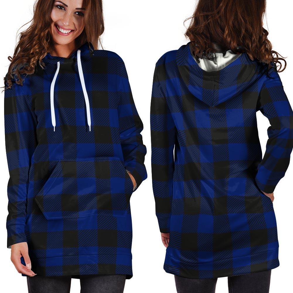 Blue Buffalo Plaid Hoodie Dress-grizzshop