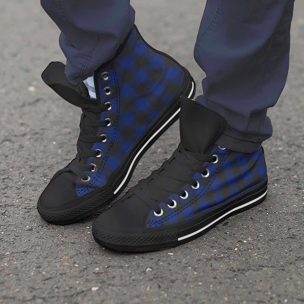 Blue Buffalo Plaid Men's High Top Shoes-grizzshop