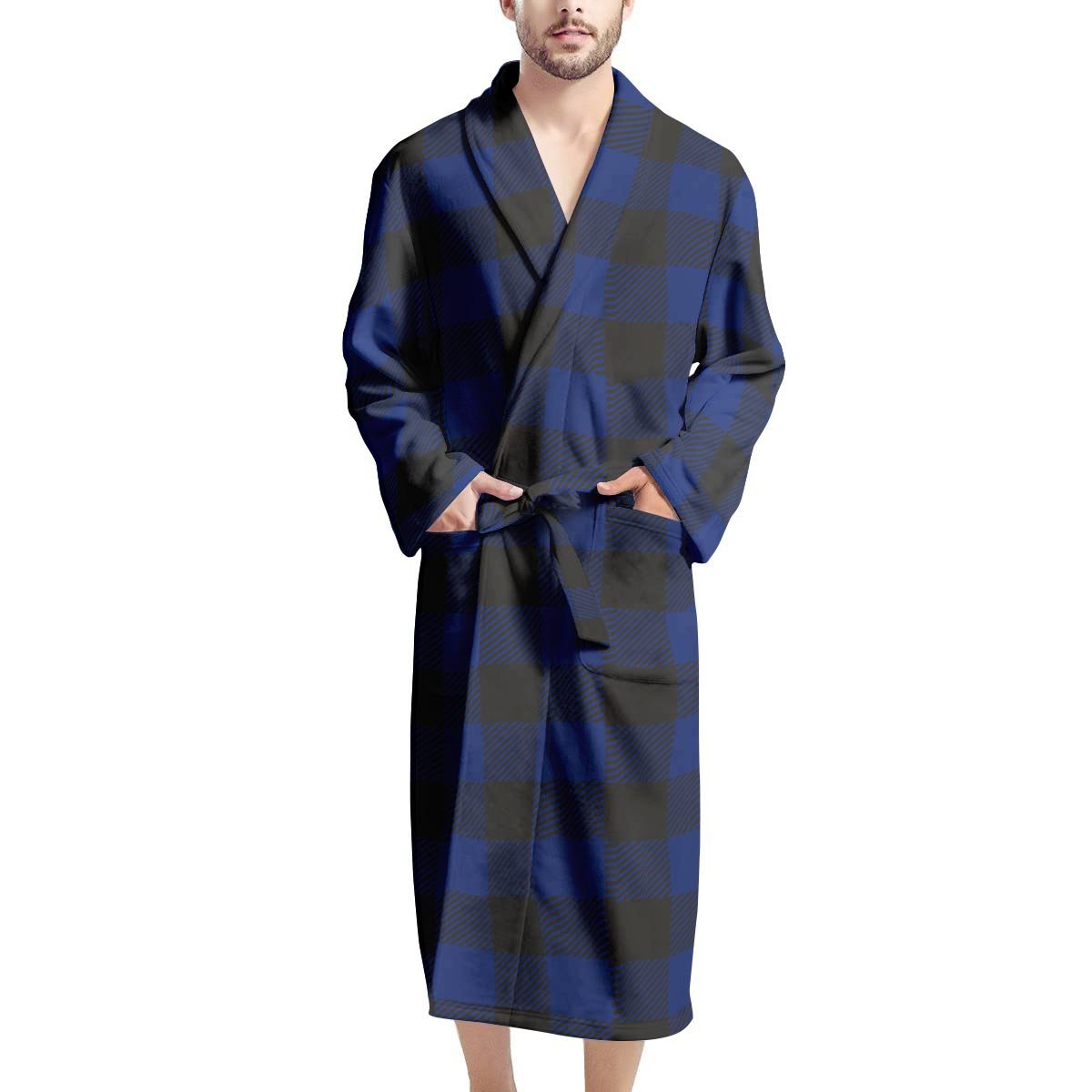 Blue Buffalo Plaid Men's Robe-grizzshop