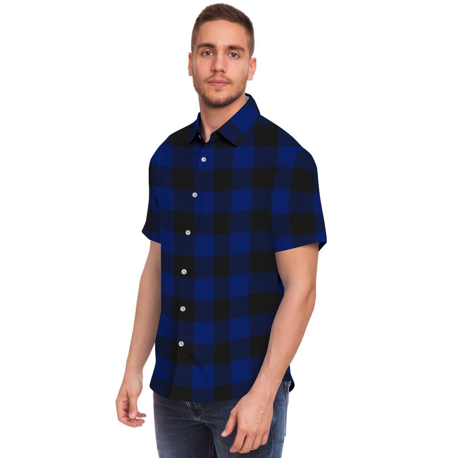 Blue Buffalo Plaid Men's Short Sleeve Shirt-grizzshop