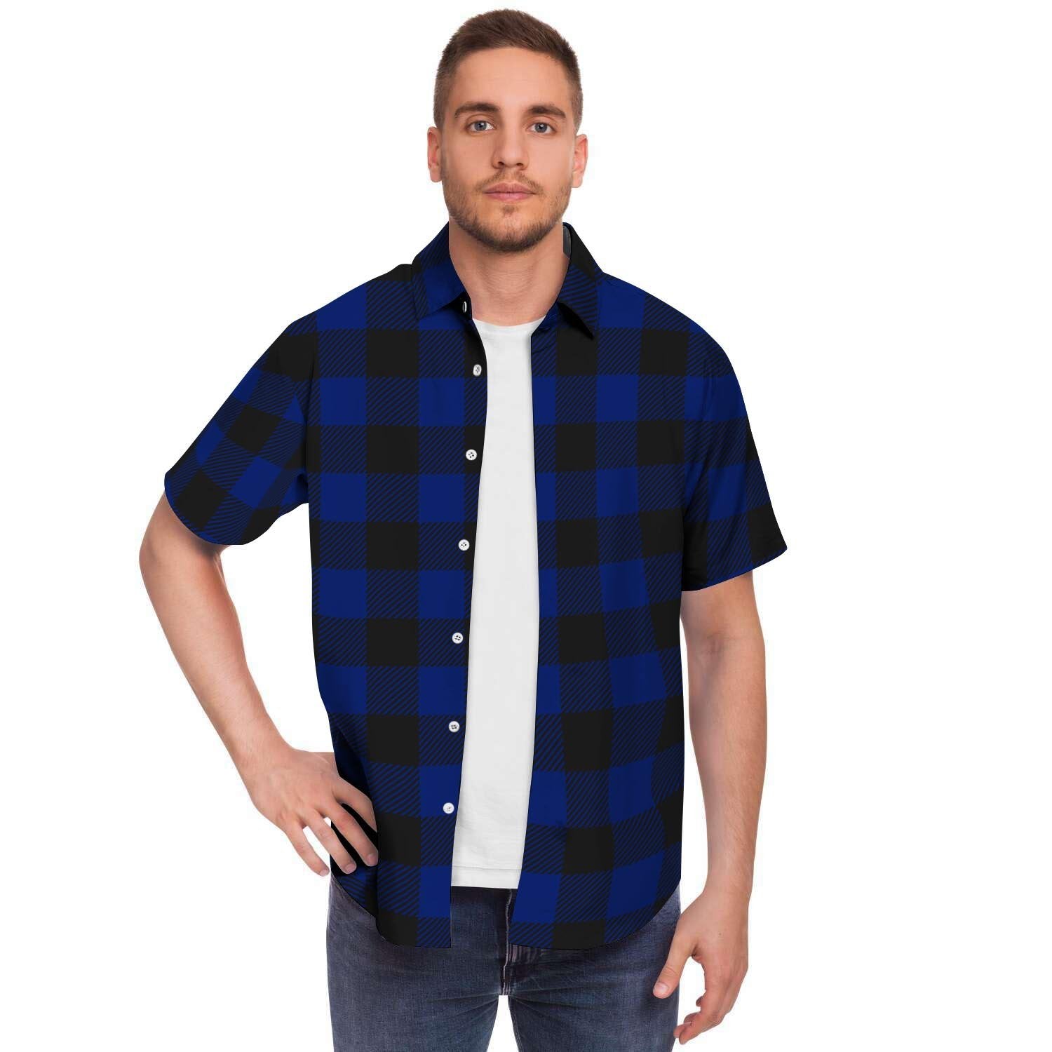 Blue Buffalo Plaid Men's Short Sleeve Shirt-grizzshop