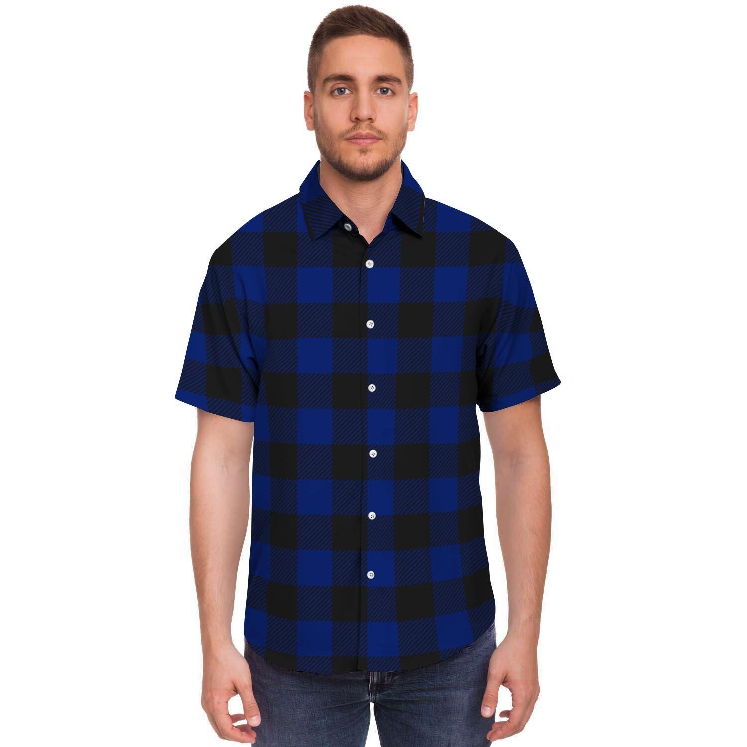 Blue Buffalo Plaid Men's Short Sleeve Shirt-grizzshop