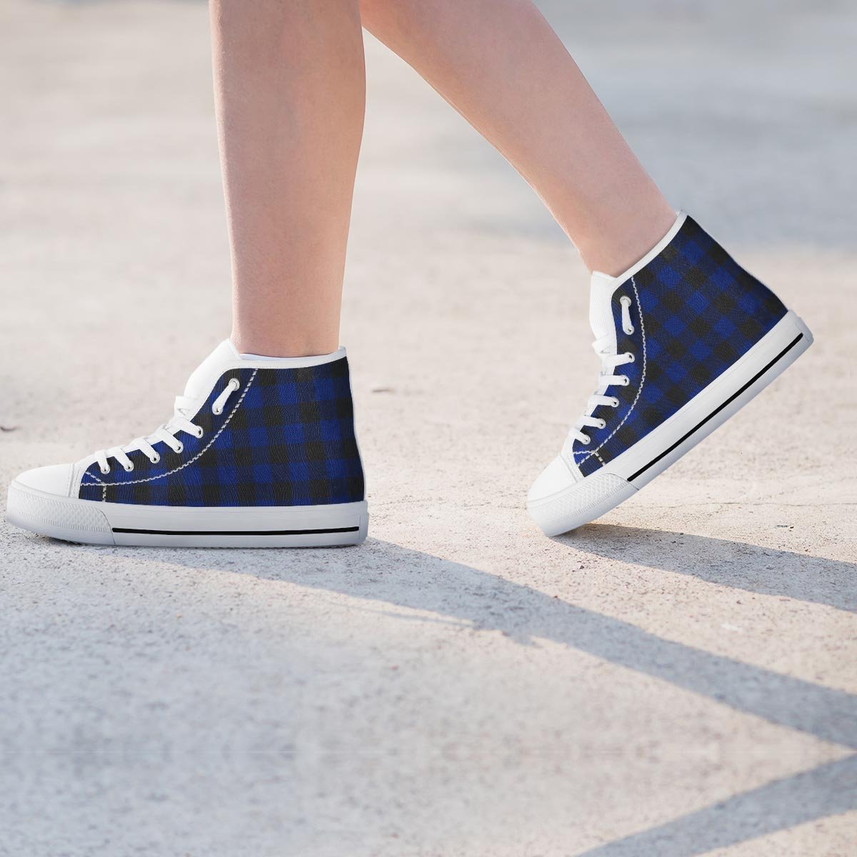 Blue Buffalo Plaid Women's High Top Shoes-grizzshop