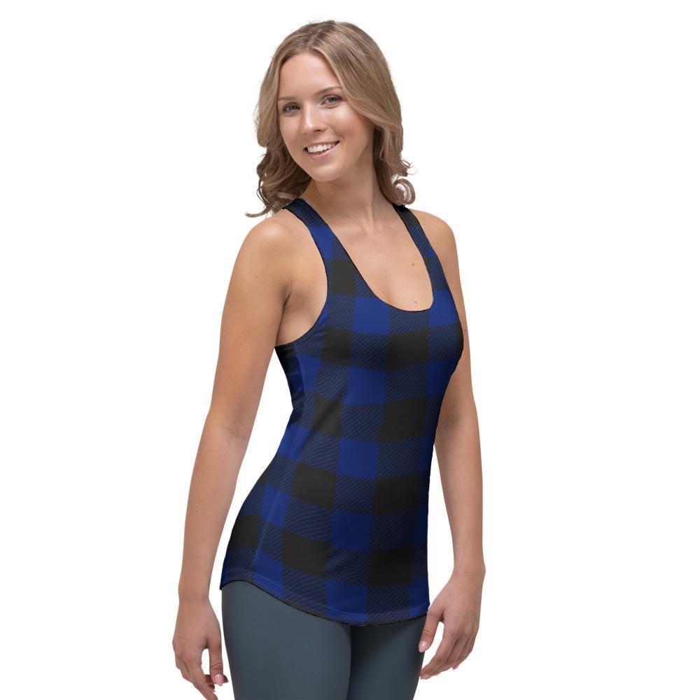 Blue Buffalo Plaid Women's Racerback Tank Top-grizzshop