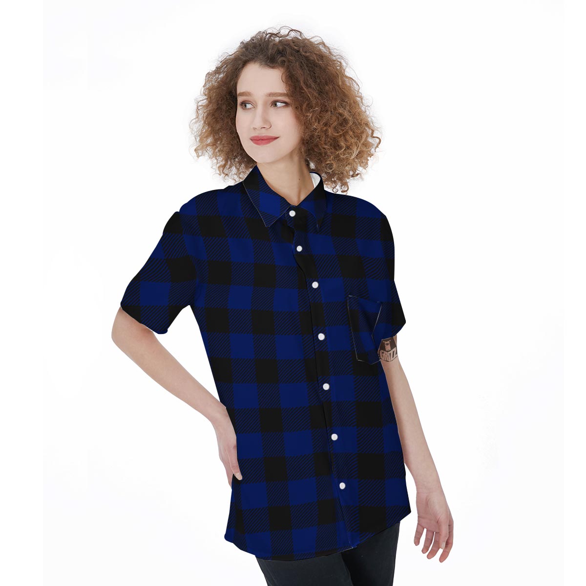 Blue Buffalo Plaid Women's Short Sleeve Shirts-grizzshop