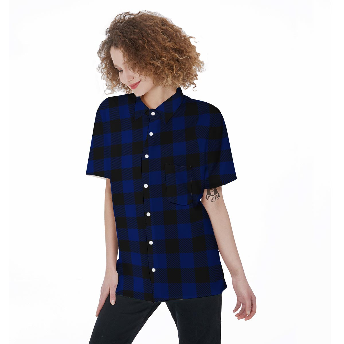 Blue Buffalo Plaid Women's Short Sleeve Shirts-grizzshop