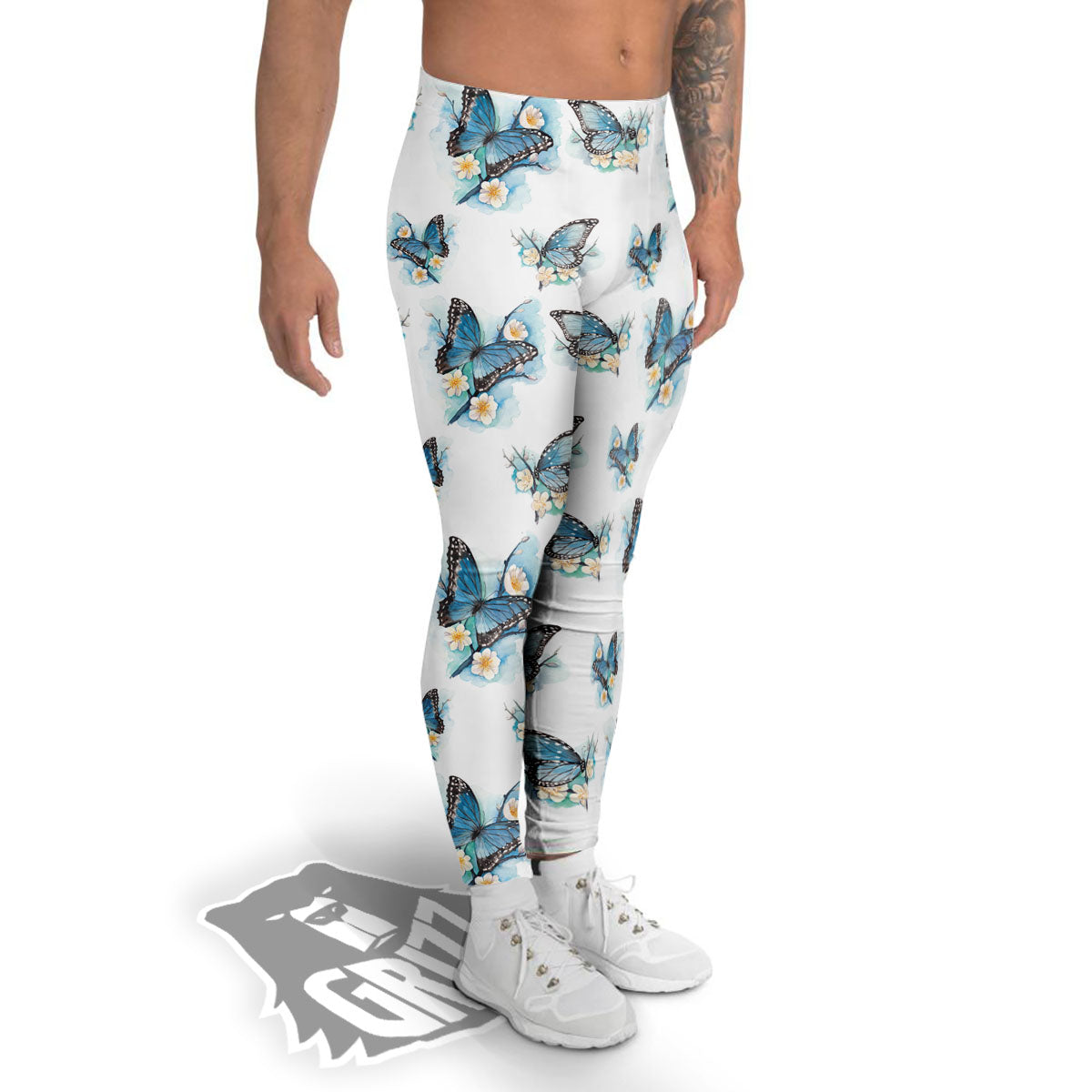 Blue Butterfly Blossom Print Pattern Men's Leggings-grizzshop