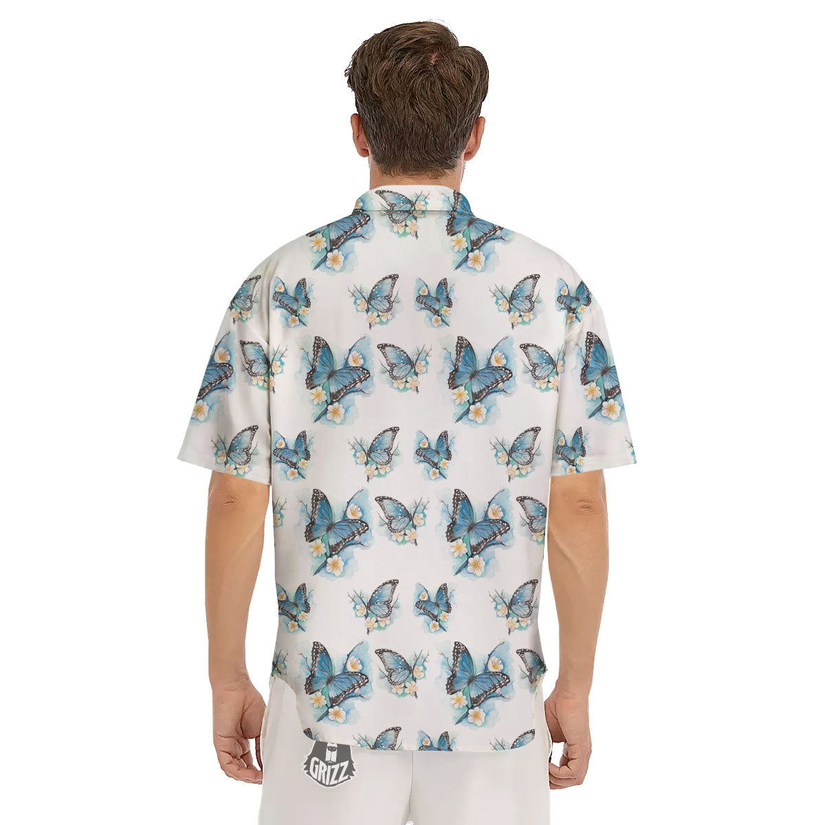 Blue Butterfly Blossom Print Pattern Men's Short Sleeve Shirts-grizzshop