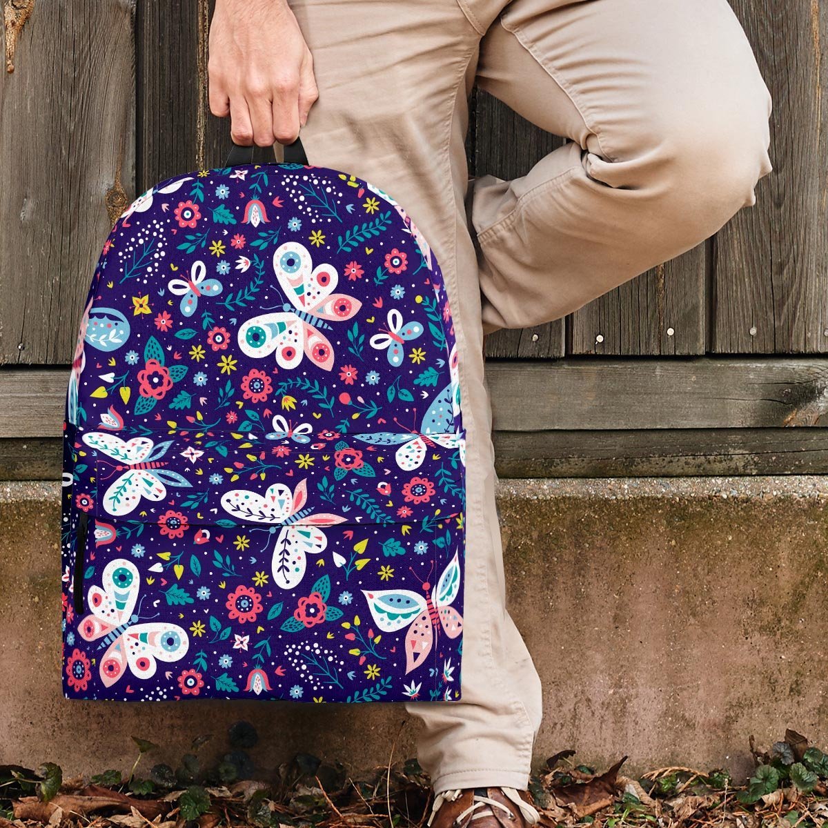 Blue Butterfly Floral Print Backpack-grizzshop