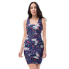 Blue Butterfly Floral Print Bodycon Dress-grizzshop