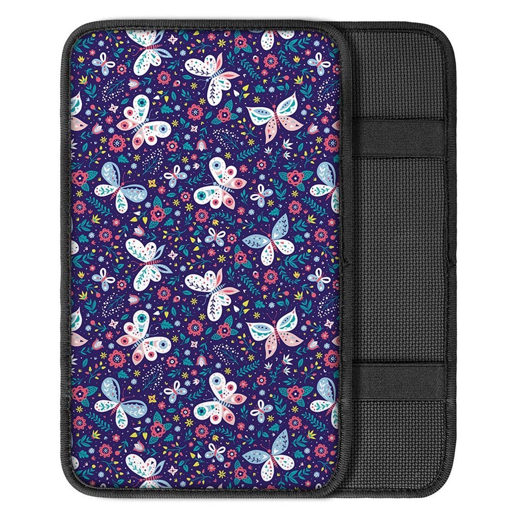 Blue Butterfly Floral Print Car Console Cover-grizzshop