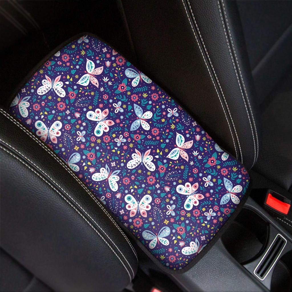 Blue Butterfly Floral Print Car Console Cover-grizzshop