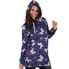 Blue Butterfly Floral Print Hoodie Dress-grizzshop