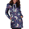 Blue Butterfly Floral Print Hoodie Dress-grizzshop