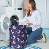 Blue Butterfly Floral Print Laundry Basket-grizzshop