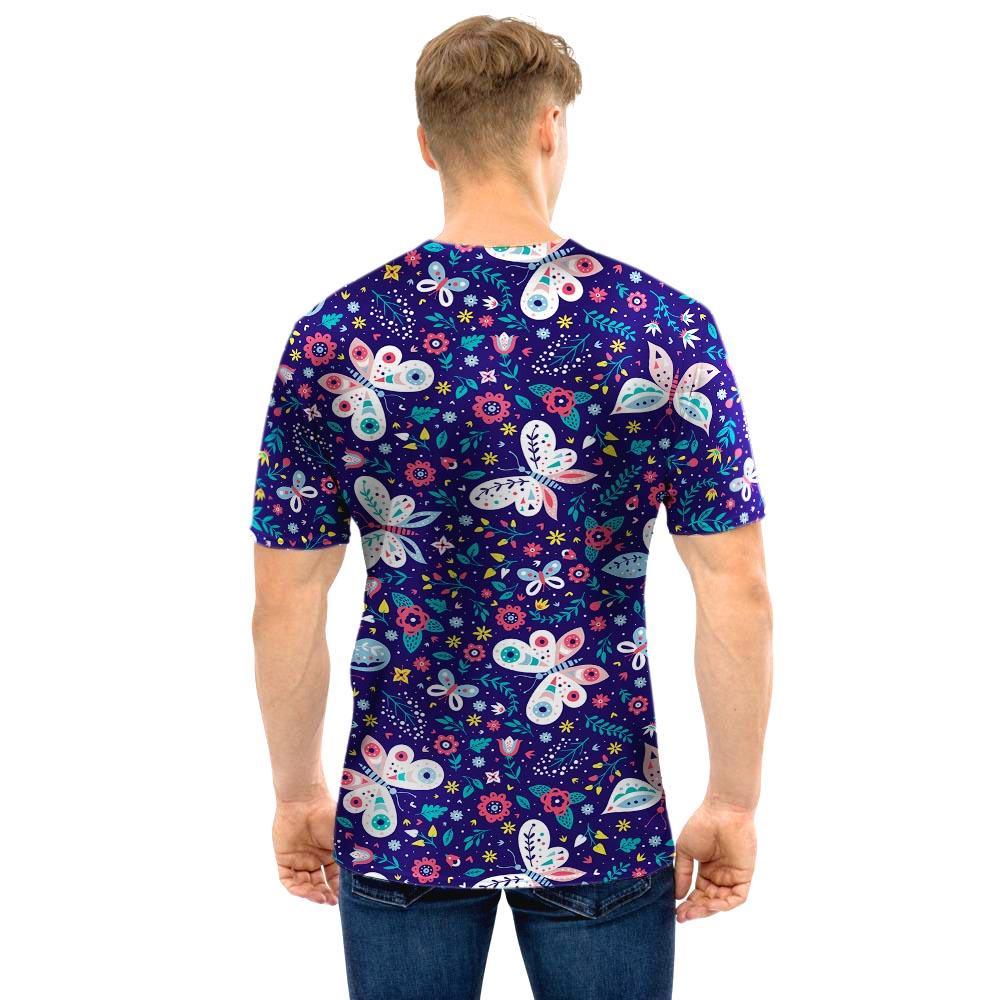 Blue Butterfly Floral Print Men T Shirt-grizzshop