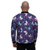 Blue Butterfly Floral Print Men's Bomber Jacket-grizzshop