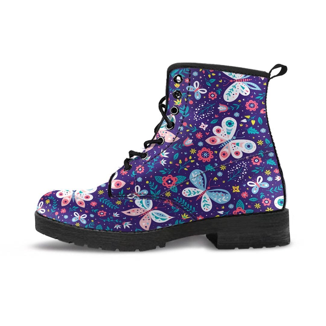 Blue Butterfly Floral Print Men's Boots-grizzshop