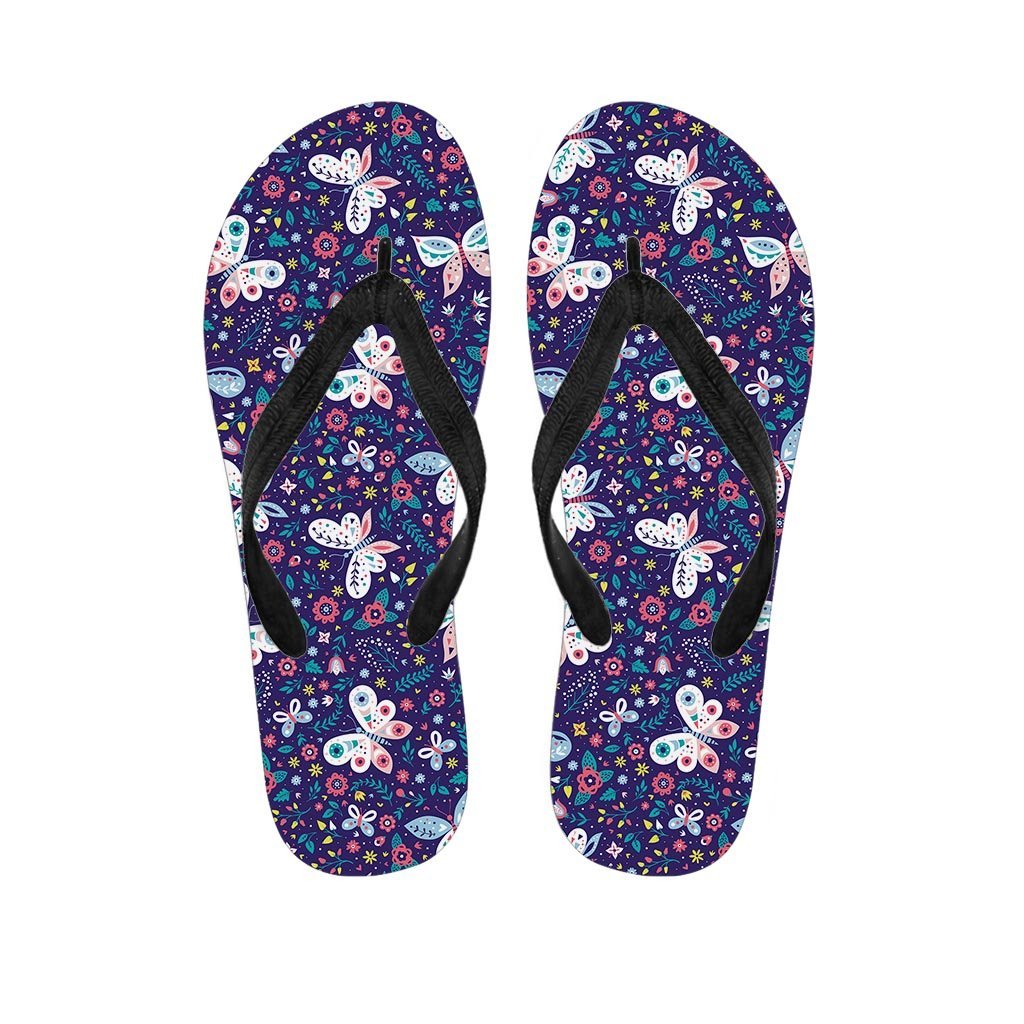 Blue Butterfly Floral Print Men's Flip Flops-grizzshop