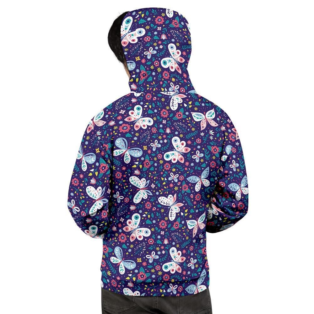 Blue Butterfly Floral Print Men's Hoodie-grizzshop