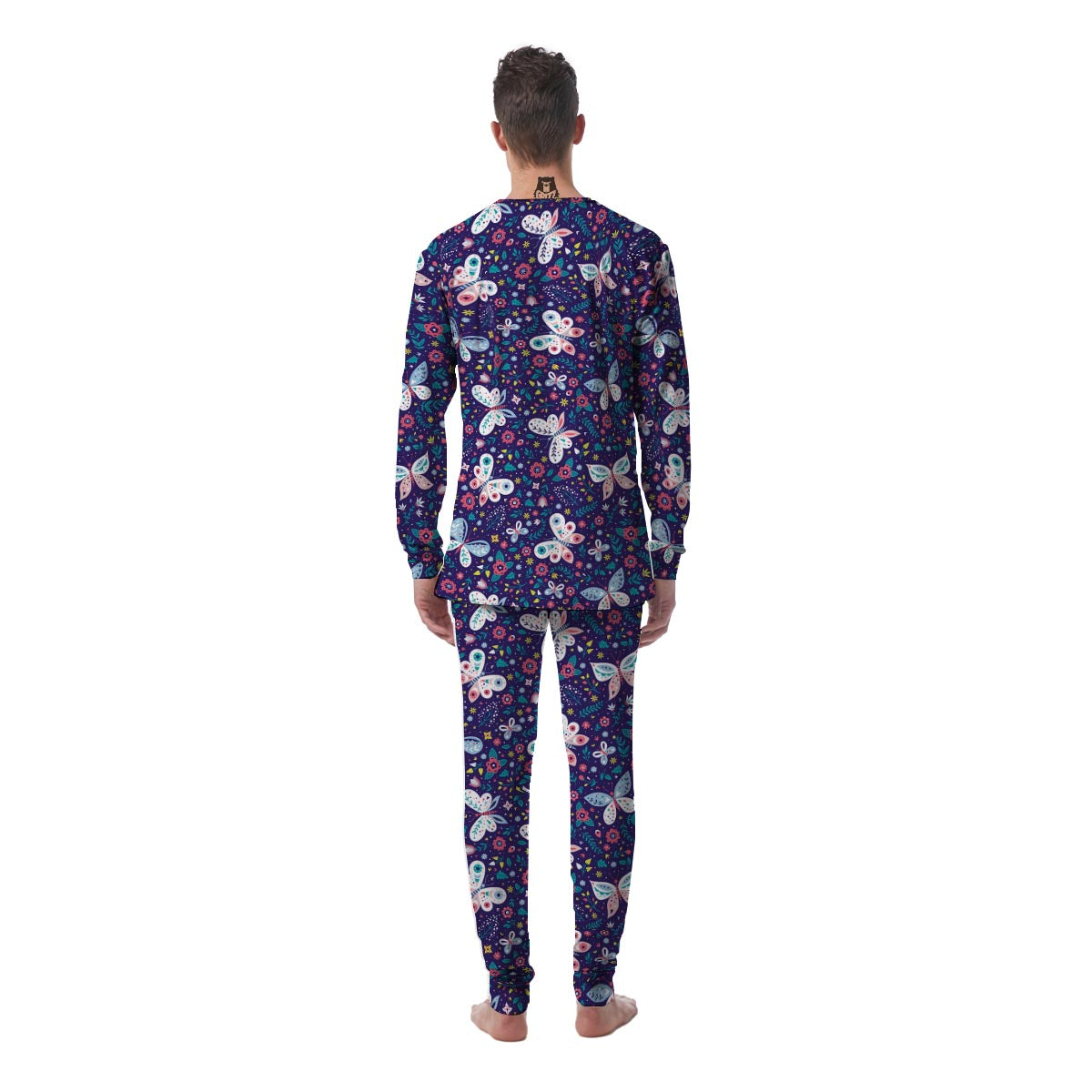 Blue Butterfly Floral Print Men's Pajamas-grizzshop