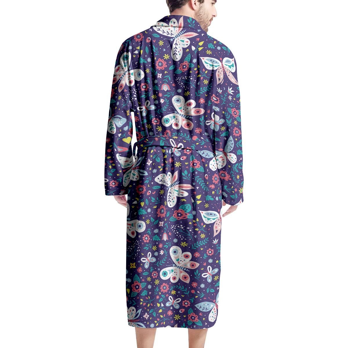 Blue Butterfly Floral Print Men's Robe-grizzshop