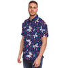 Blue Butterfly Floral Print Men's Short Sleeve Shirt-grizzshop