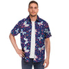 Blue Butterfly Floral Print Men's Short Sleeve Shirt-grizzshop