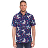 Blue Butterfly Floral Print Men's Short Sleeve Shirt-grizzshop