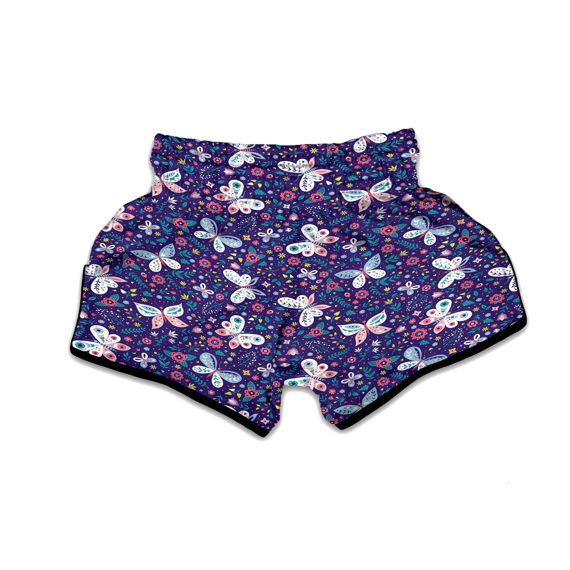 Blue Butterfly Floral Print Muay Thai Boxing Shorts-grizzshop