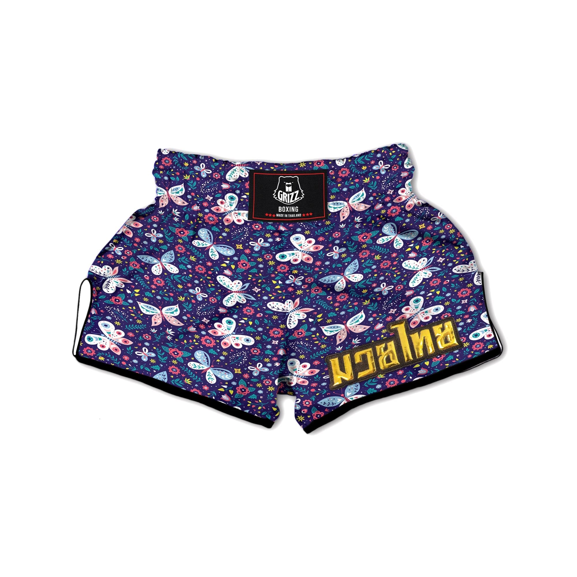 Blue Butterfly Floral Print Muay Thai Boxing Shorts-grizzshop