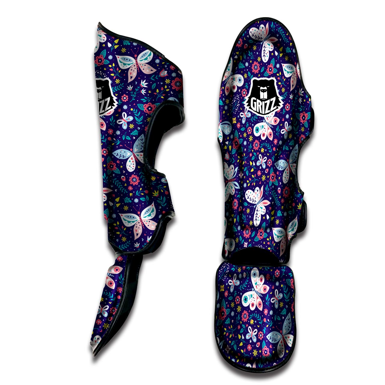 Blue Butterfly Floral Print Muay Thai Shin Guard-grizzshop