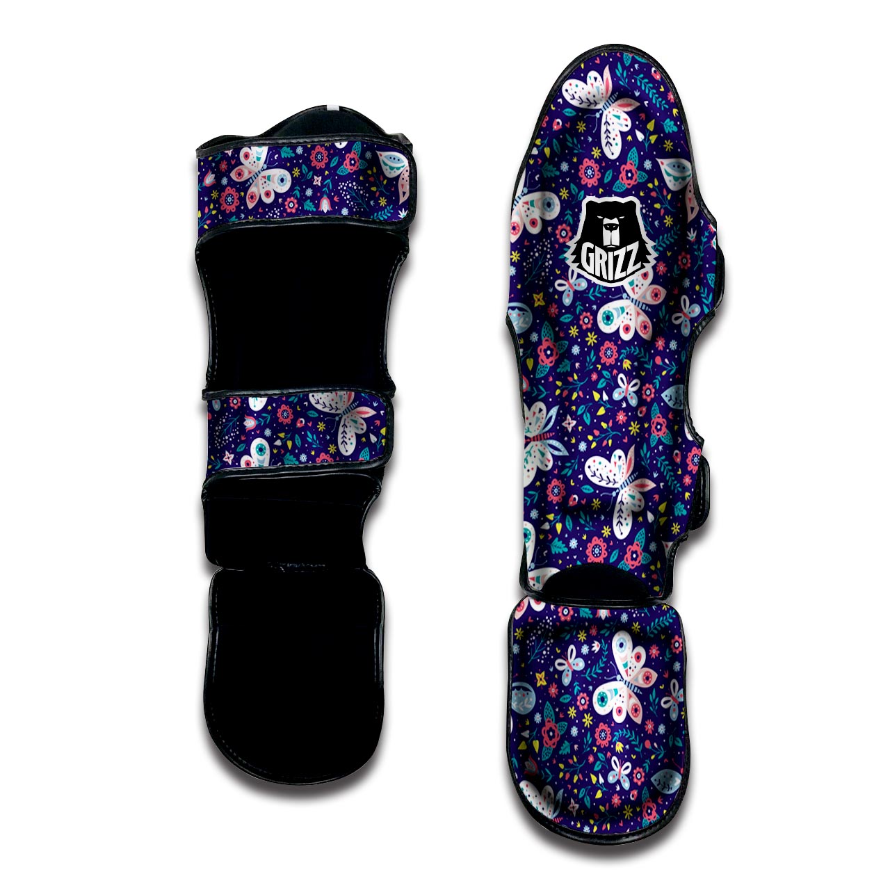 Blue Butterfly Floral Print Muay Thai Shin Guard-grizzshop