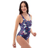 Blue Butterfly Floral Print One Piece Swimsuite-grizzshop