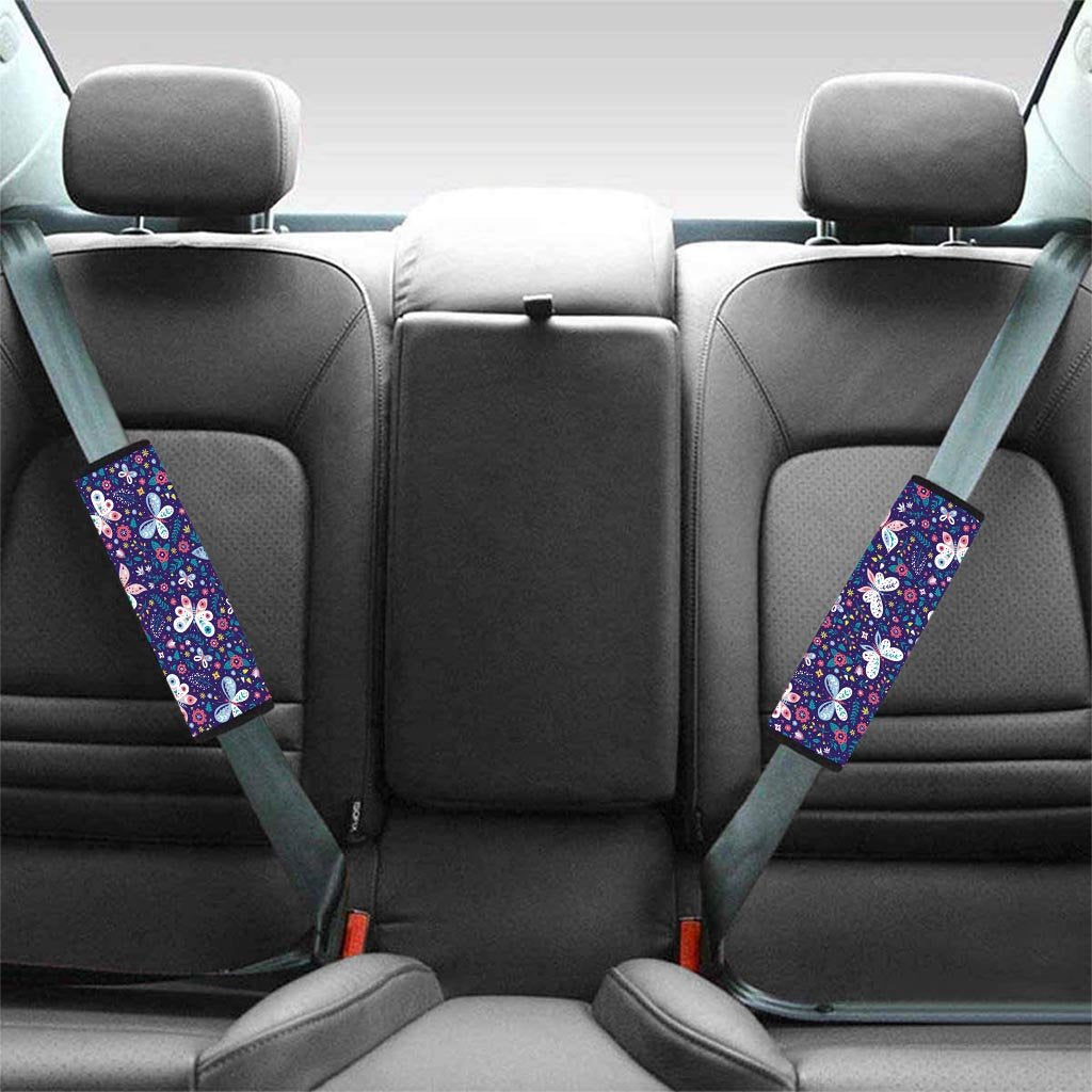 Blue Butterfly Floral Print Seat Belt Cover-grizzshop