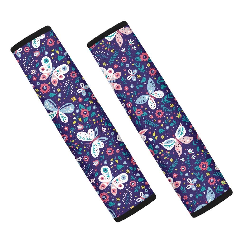 Blue Butterfly Floral Print Seat Belt Cover-grizzshop
