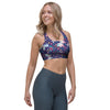 Blue Butterfly Floral Print Sports Bra-grizzshop