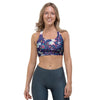 Blue Butterfly Floral Print Sports Bra-grizzshop