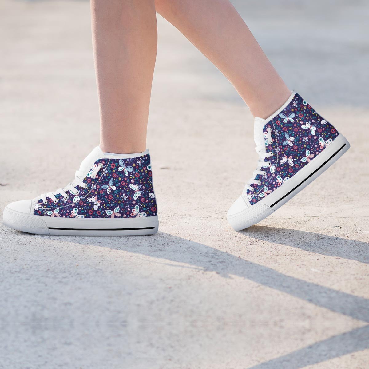 Blue Butterfly Floral Print Women's High Top Shoes-grizzshop