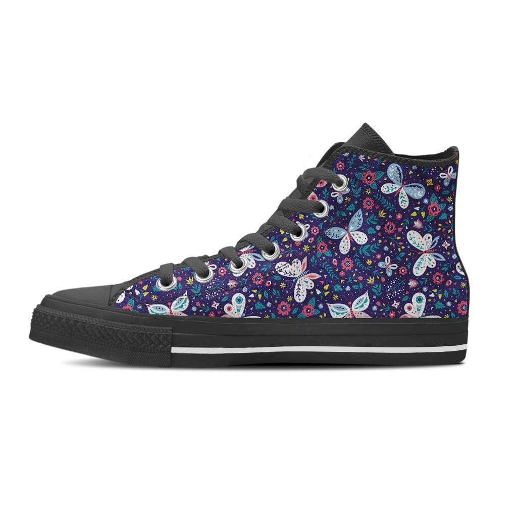 Blue Butterfly Floral Print Women's High Top Shoes-grizzshop