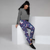 Blue Butterfly Floral Print Women's Joggers-grizzshop